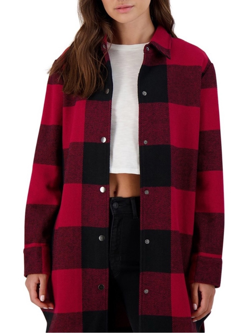 BB Dakota Eldridge Red and Black Buffalo Plaid Button Front Shacket Size Large